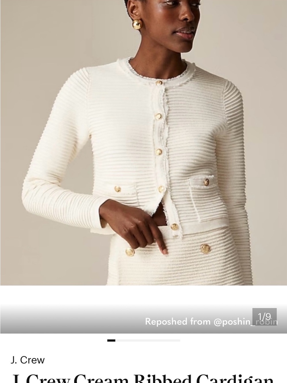 J. Crew Cream Ribbed Button-Front Cardigan - Picture 2 of 5